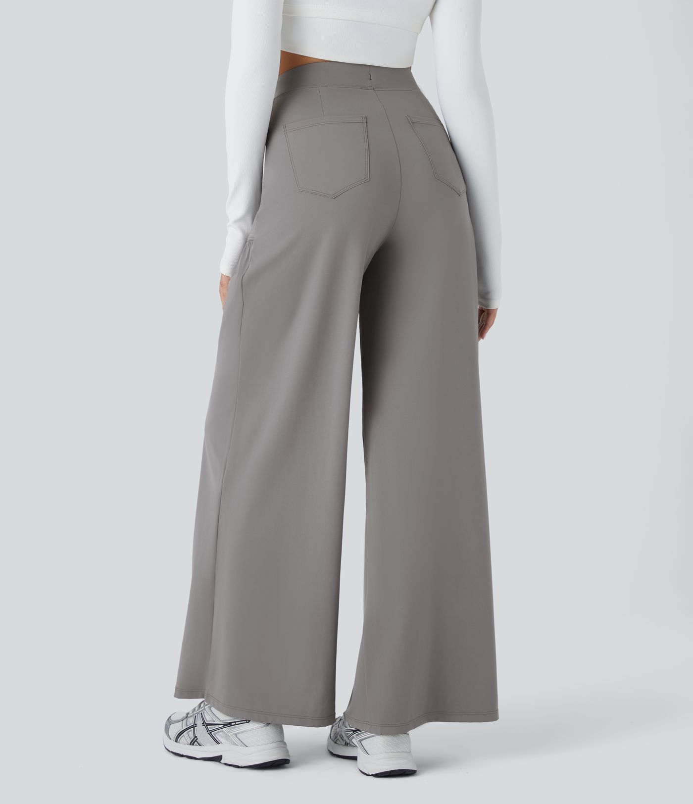 High Waisted Drawstring Pockets Wide Leg Yoga Pants