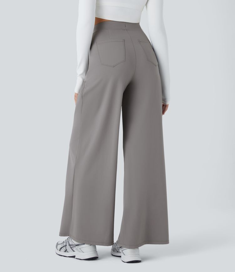 High Waisted Drawstring Pockets Wide Leg Yoga Pants