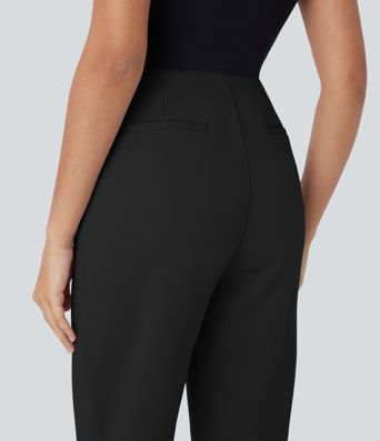 Pantalones Capri de trabajo rectos de cintura alta con bolsillos