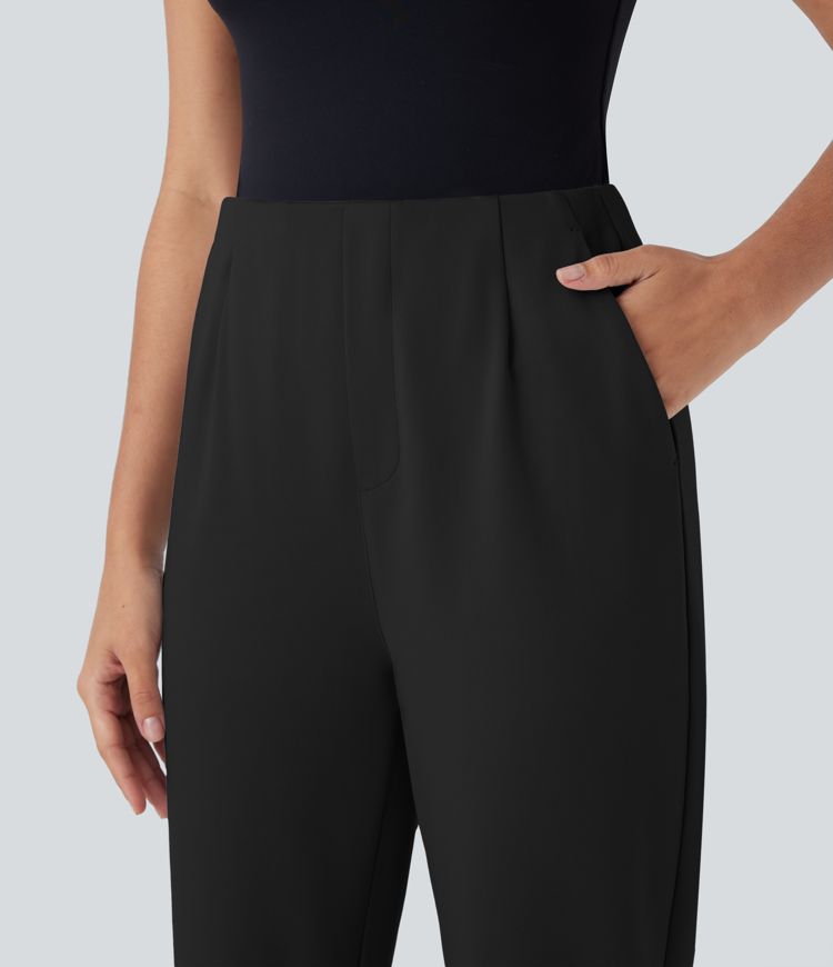 Pantalones Capri de trabajo rectos de cintura alta con bolsillos