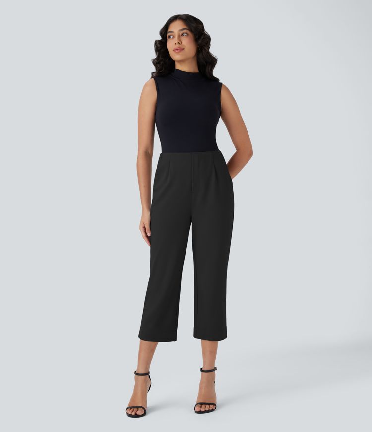 Pantalones Capri de trabajo rectos de cintura alta con bolsillos