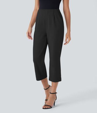 Pantalones Capri de trabajo rectos de cintura alta con bolsillos