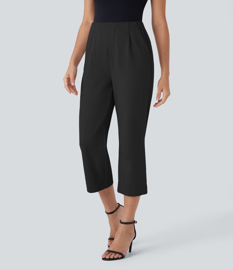 Pantalones Capri de trabajo rectos de cintura alta con bolsillos