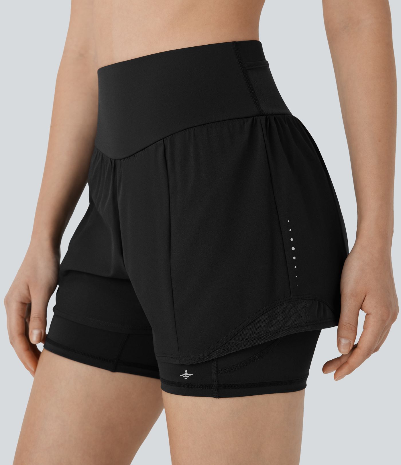 SpeedWave™ High Waisted Tummy Control Reflective Pockets Contrast Mesh 2-in-1 Quick Dry Running Shorts