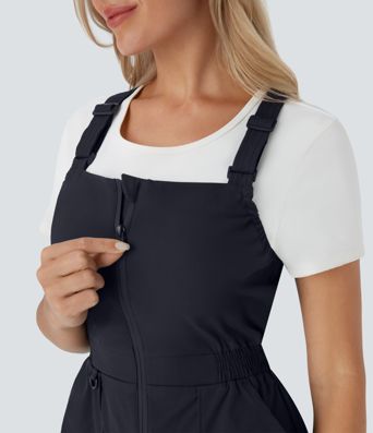 Water Repellent Wear-Resistant Zipper Pockets Camping Short Overalls
