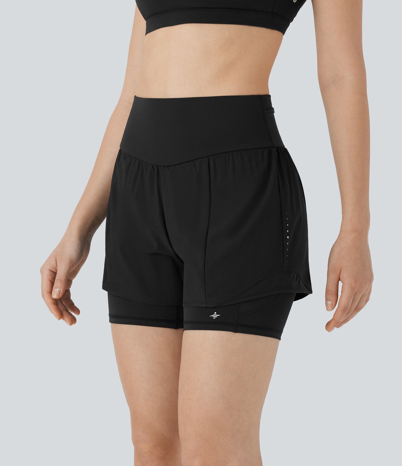 SpeedWave™ High Waisted Tummy Control Reflective Pockets Contrast Mesh 2-in-1 Quick Dry Running Shorts