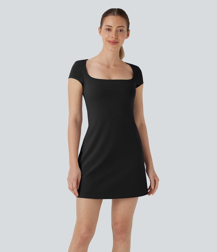 SoftlyZero™ Airy Square Neck 2-in-1 Pocket Mini Cool Touch Yoga Active Dress-Easy Peezy-UPF50+