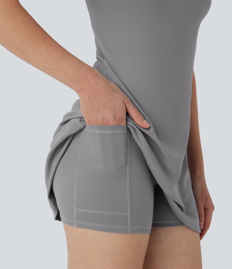 Robe Mini 2-en-1 Encolure Carrée à Manches Courtes avec Poches Latérales Sensation Fraîcheur Softlyzero™ Airy - Facile à Enfiler - UPF50+