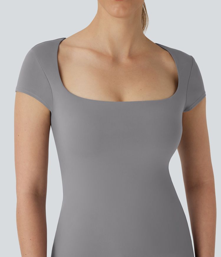 Robe Mini 2-en-1 Encolure Carrée à Manches Courtes avec Poches Latérales Sensation Fraîcheur Softlyzero™ Airy - Facile à Enfiler - UPF50+