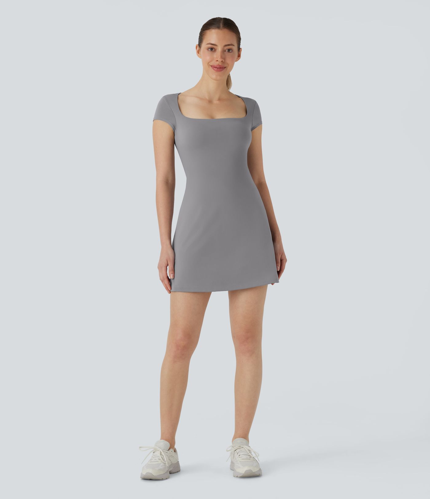 Robe Mini 2-en-1 Encolure Carrée à Manches Courtes avec Poches Latérales Sensation Fraîcheur Softlyzero™ Airy - Facile à Enfiler - UPF50+