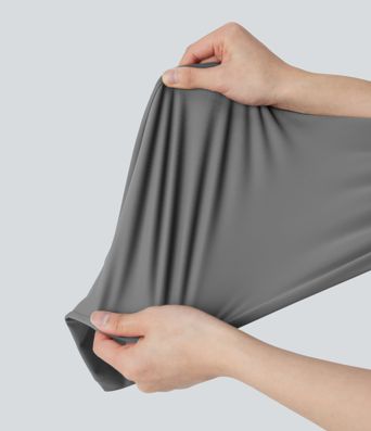 High Waisted Zipper Pocket Shirred Straight Leg Cool Touch Work Pants