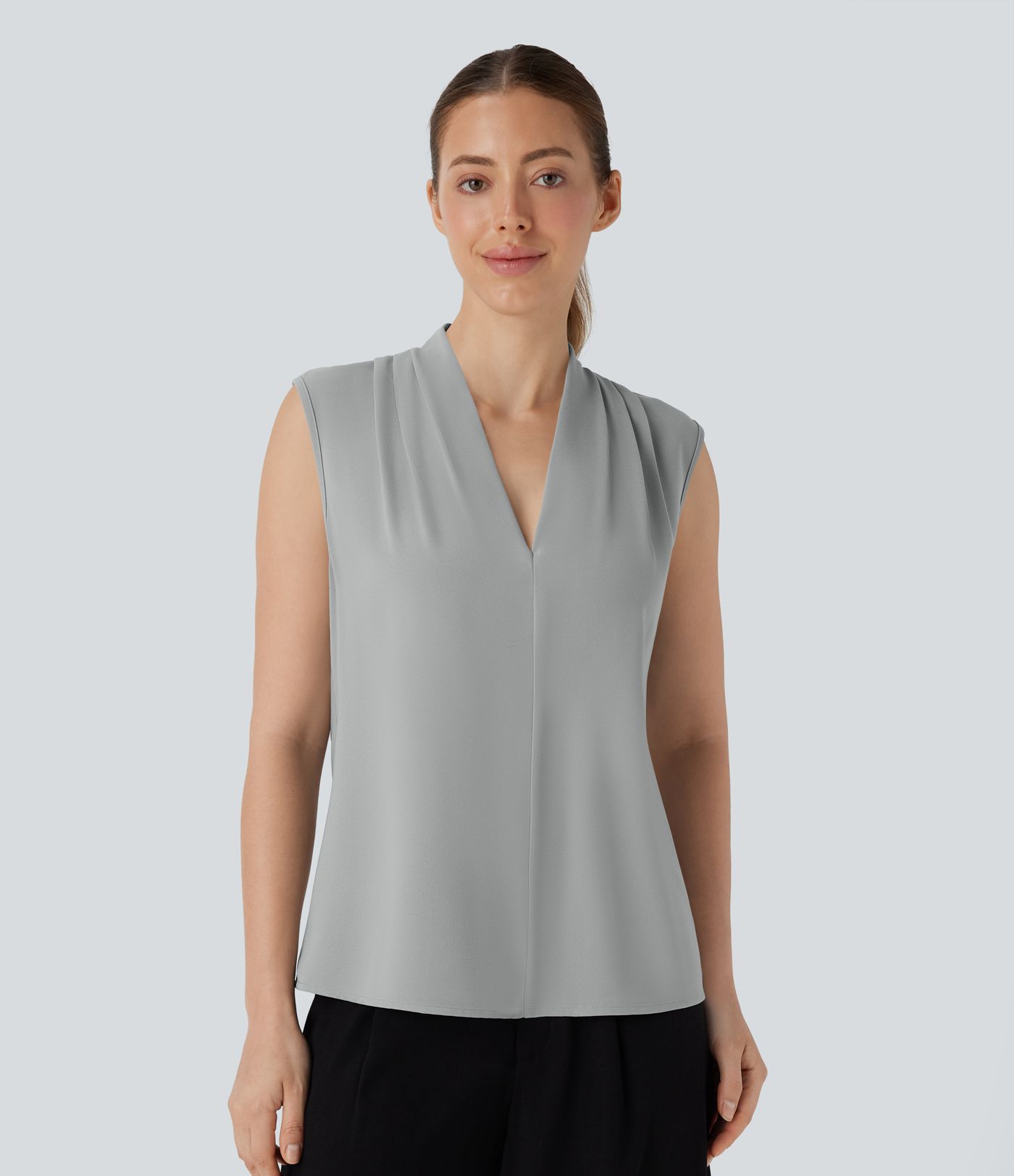 V Neck Sleeveless Work Blouse