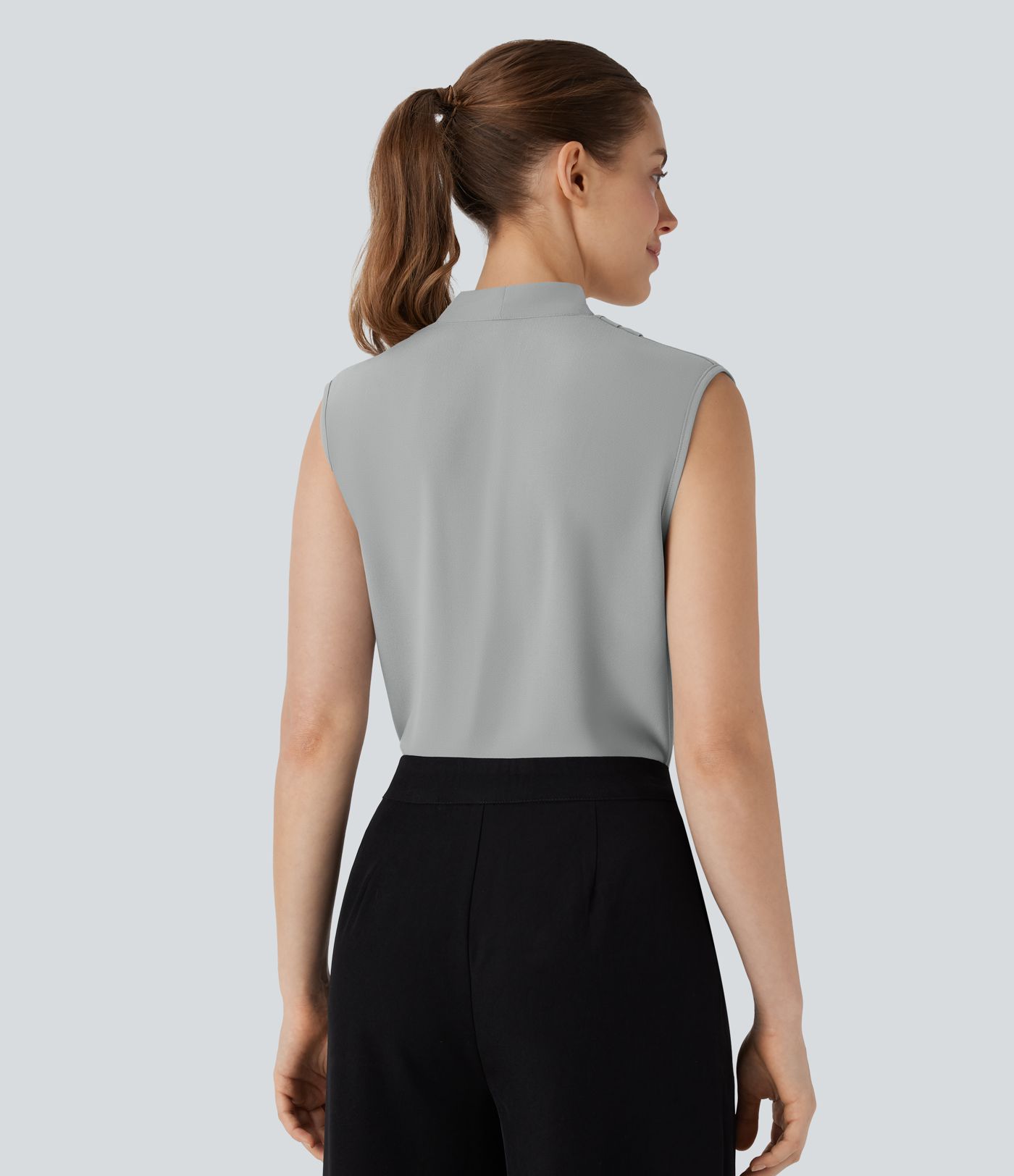 V Neck Sleeveless Work Blouse