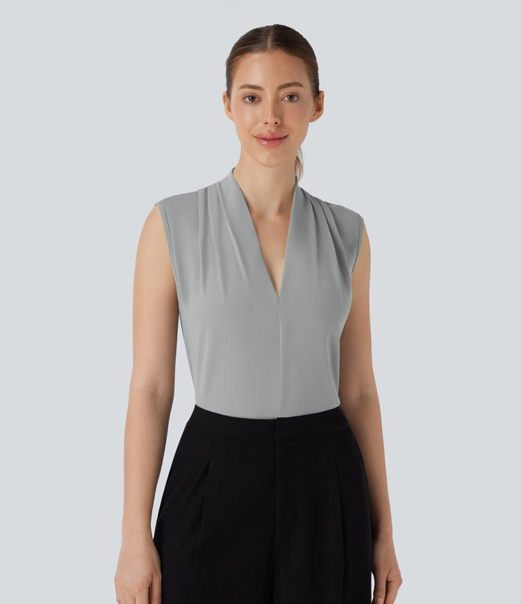 V Neck Sleeveless Work Blouse