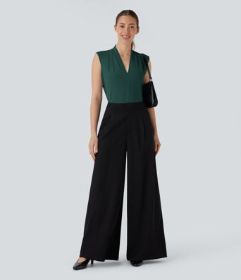 V Neck Sleeveless Work Blouse