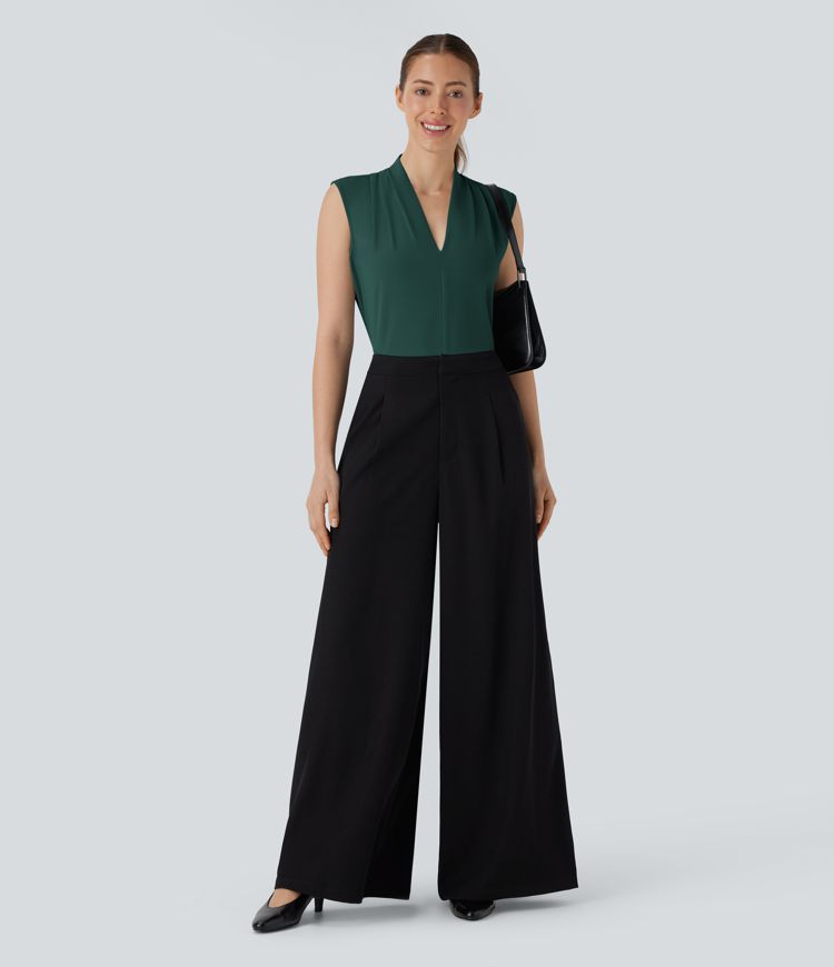 V Neck Sleeveless Work Blouse