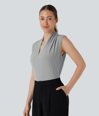 V Neck Sleeveless Work Blouse
