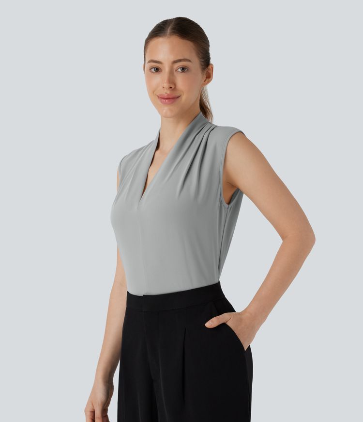 V Neck Sleeveless Work Blouse