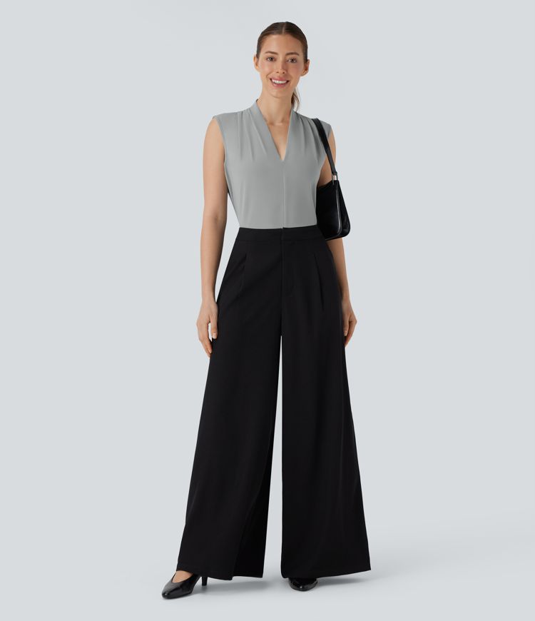 V Neck Sleeveless Work Blouse