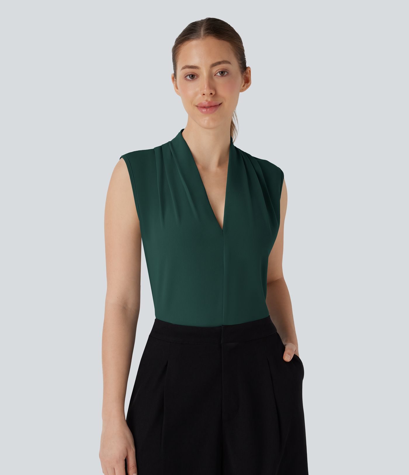 V Neck Sleeveless Work Blouse