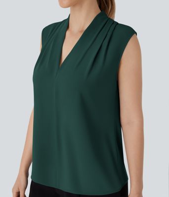 V Neck Sleeveless Work Blouse