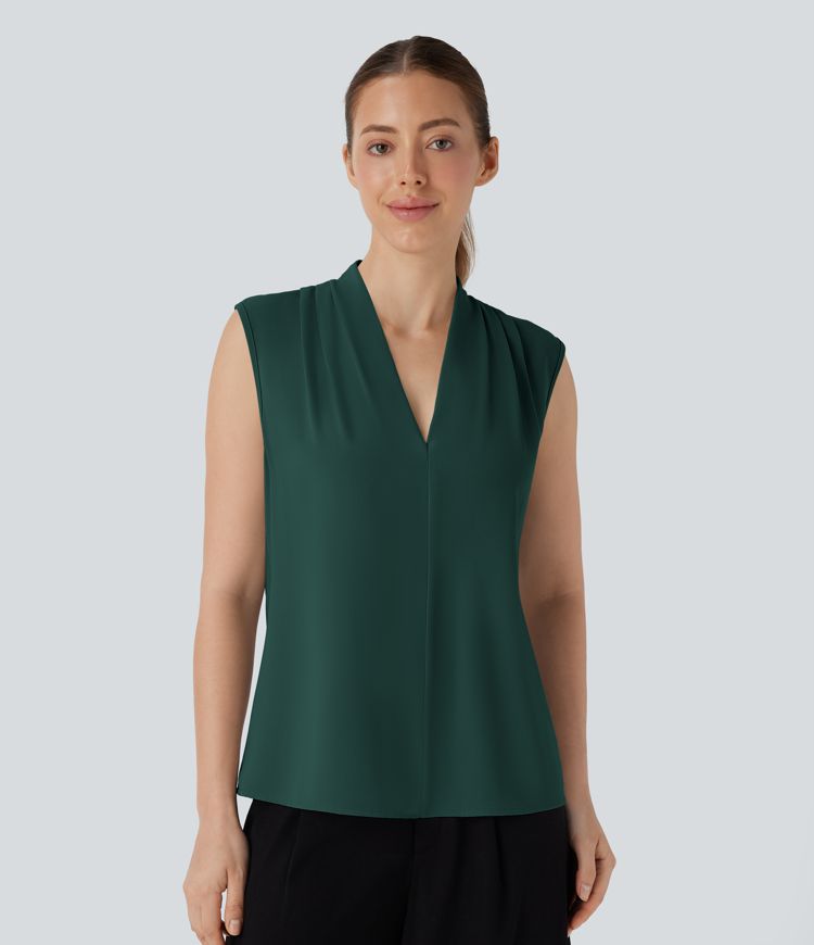 V Neck Sleeveless Work Blouse
