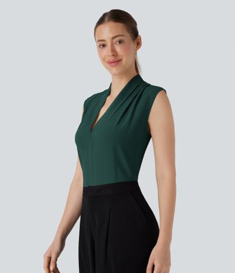 V Neck Sleeveless Work Blouse