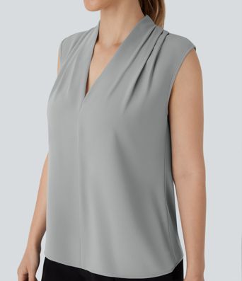 V Neck Sleeveless Work Blouse