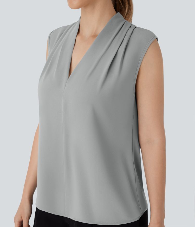 V Neck Sleeveless Work Blouse