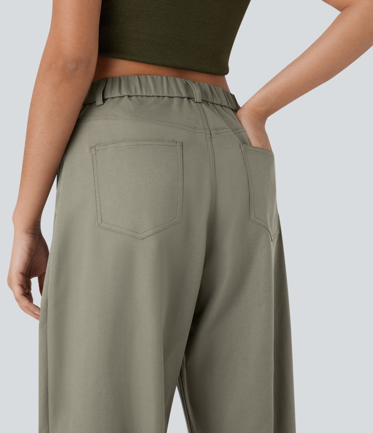 High Waisted Pockets Barrel Leg Casual Pants