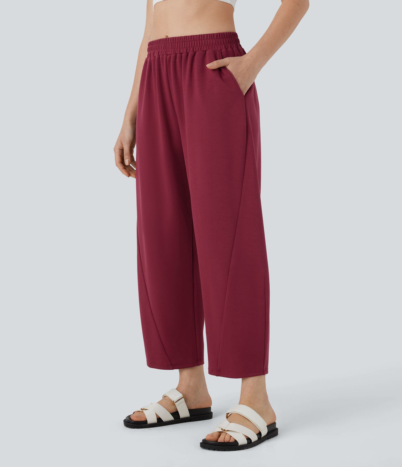 Mid Rise Pocket Barrel Leg Casual Pants