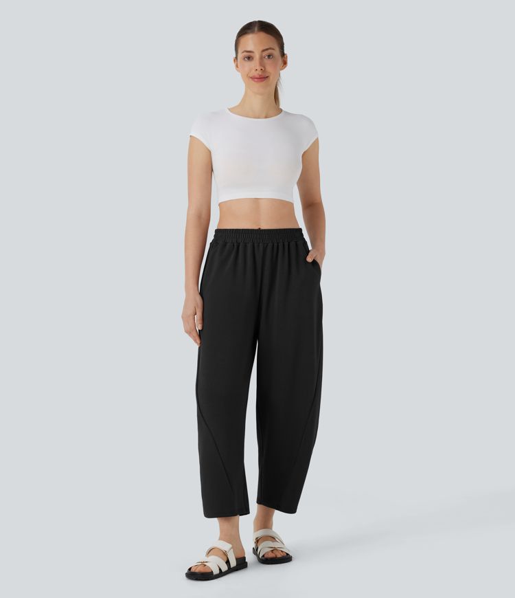 Mid Rise Pocket Barrel Leg Casual Pants