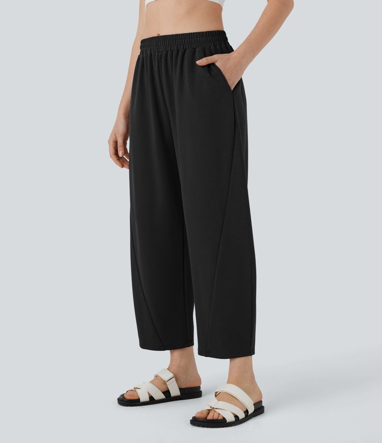 Mid Rise Pocket Barrel Leg Casual Pants