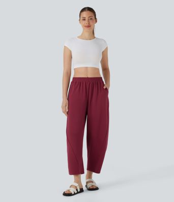 Mid Rise Pocket Barrel Leg Casual Pants