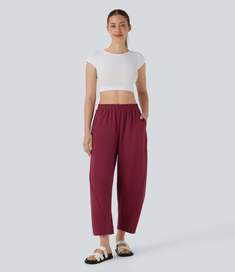 Mid Rise Pocket Barrel Leg Casual Pants