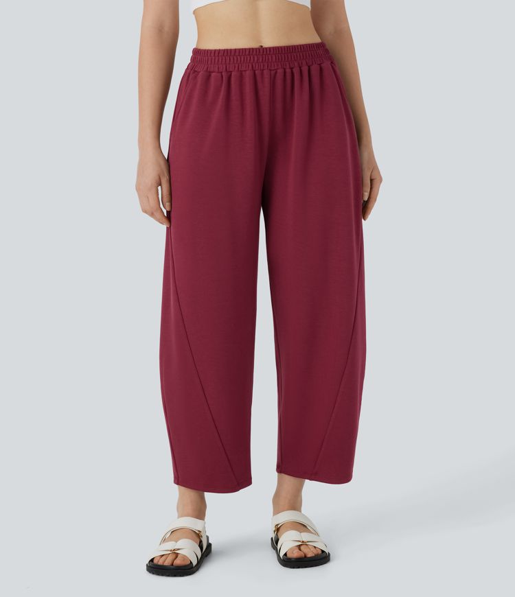 Mid Rise Pocket Barrel Leg Casual Pants