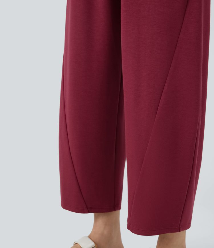 Mid Rise Pocket Barrel Leg Casual Pants