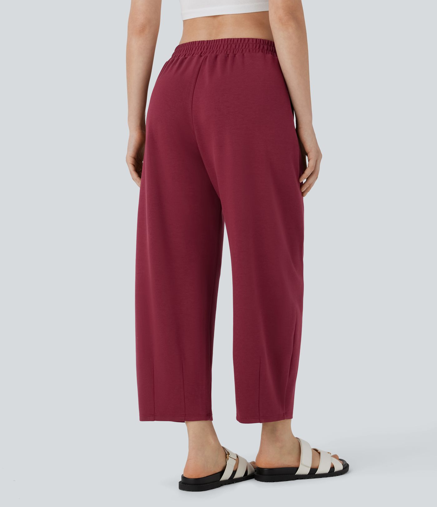 Mid Rise Pocket Barrel Leg Casual Pants