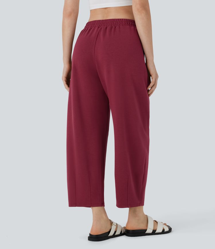 Mid Rise Pocket Barrel Leg Casual Pants