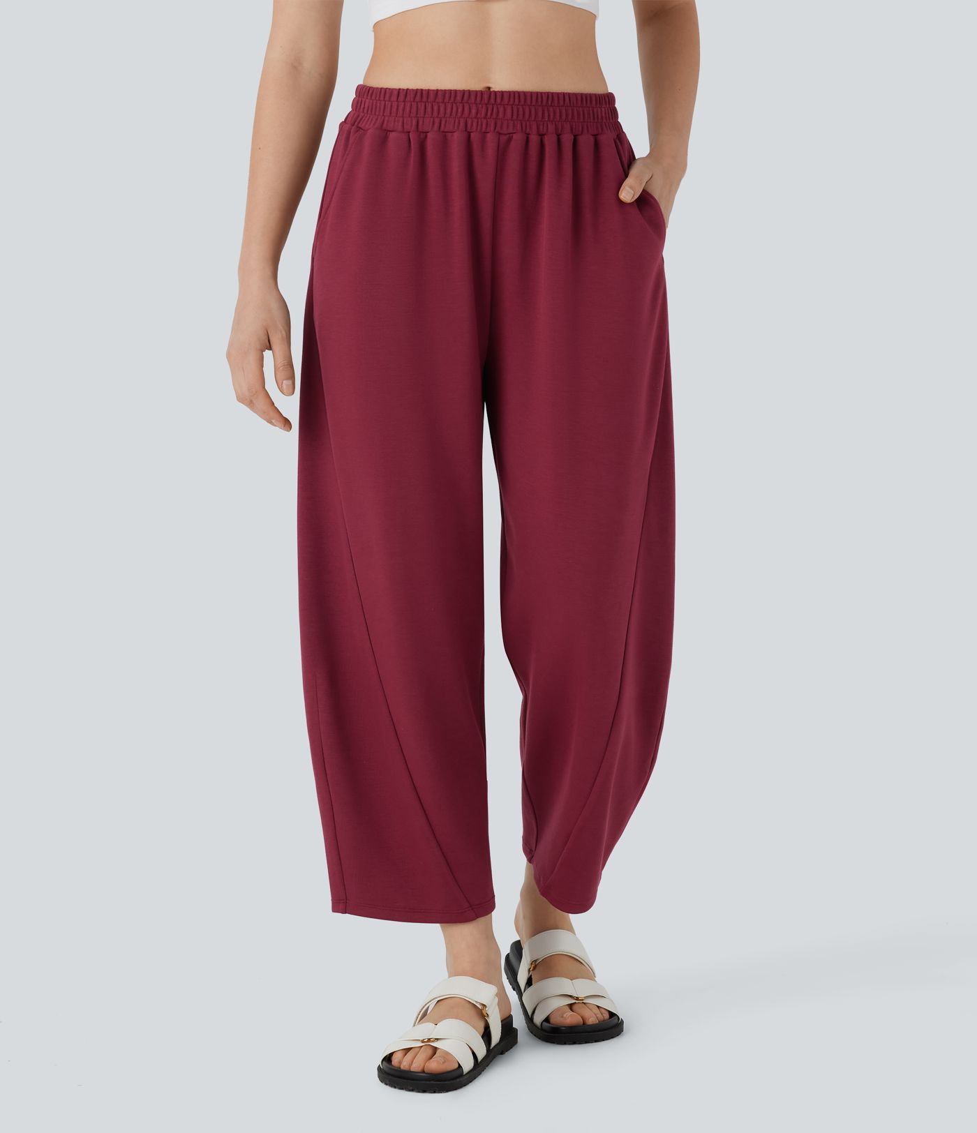 Mid Rise Pocket Barrel Leg Casual Pants