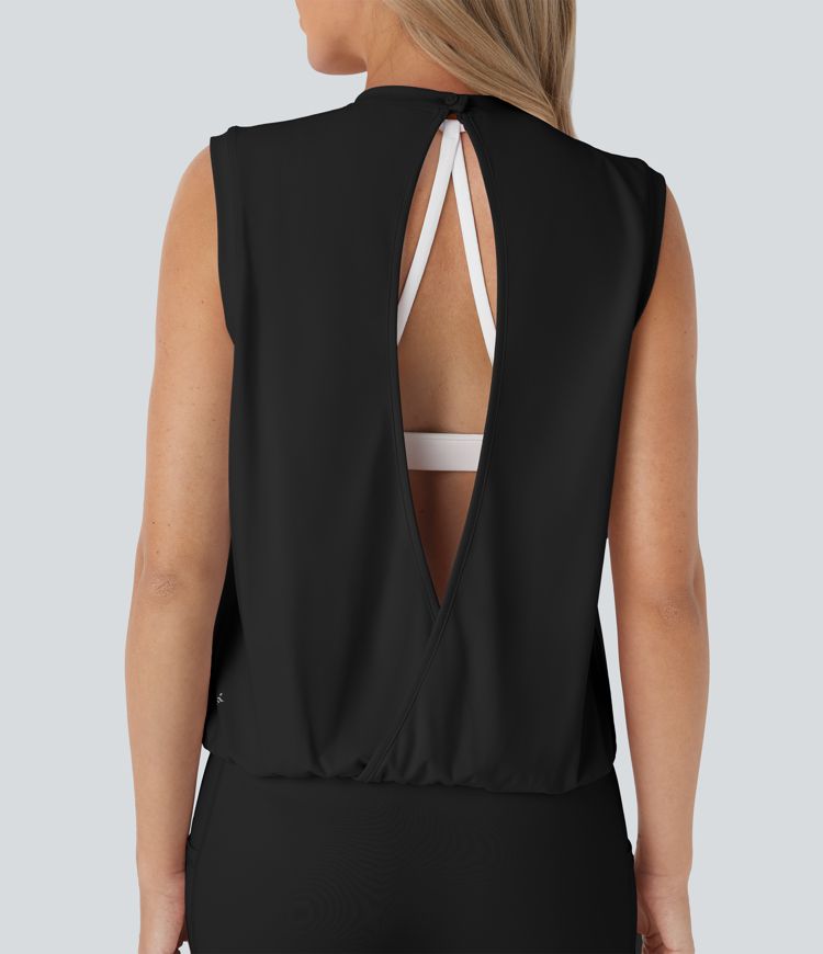 SoftlyZero™ Airy Round Neck Sleeveless Pocket Cool Touch Yoga Jumpsuit-UPF50+