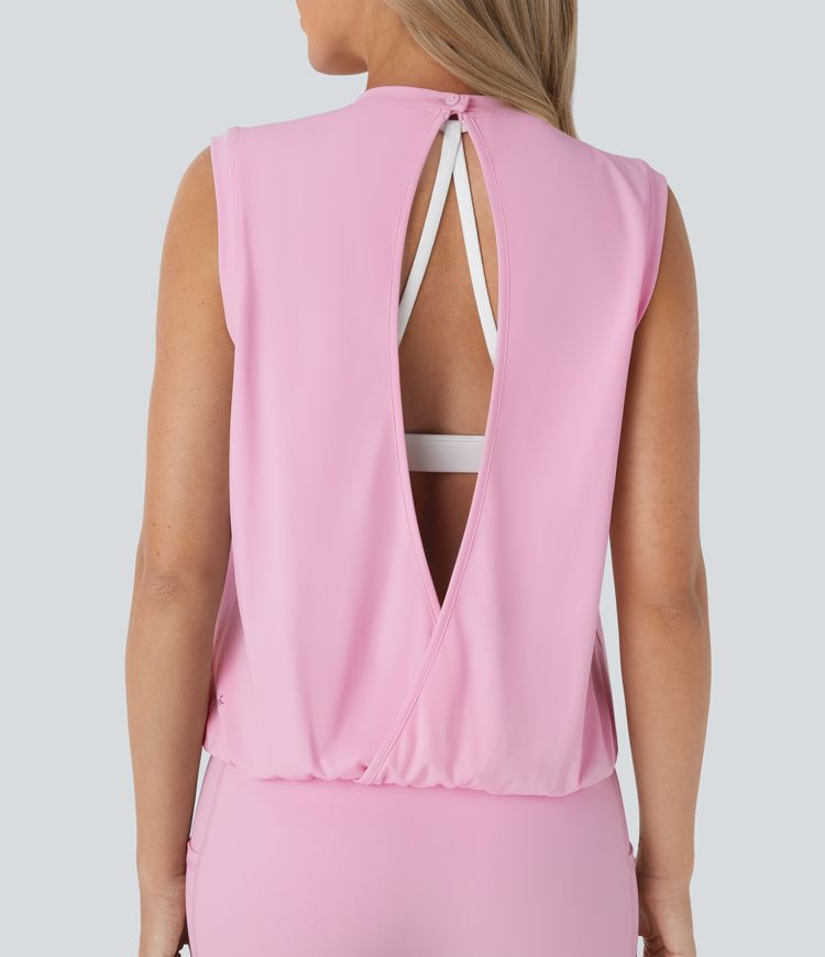 Bolsa de ioga SoftlyZero™ com contas, decote redondo, sem mangas, com compartimentos - toque refrescante, proteção UPF50+