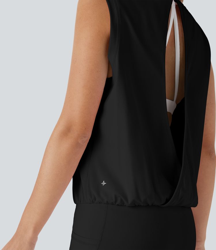 SoftlyZero™ Airy Round Neck Sleeveless Pocket Cool Touch Yoga Jumpsuit-UPF50+