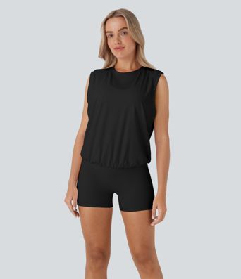 SoftlyZero™ Airy Round Neck Sleeveless Pocket Cool Touch Yoga Jumpsuit-UPF50+