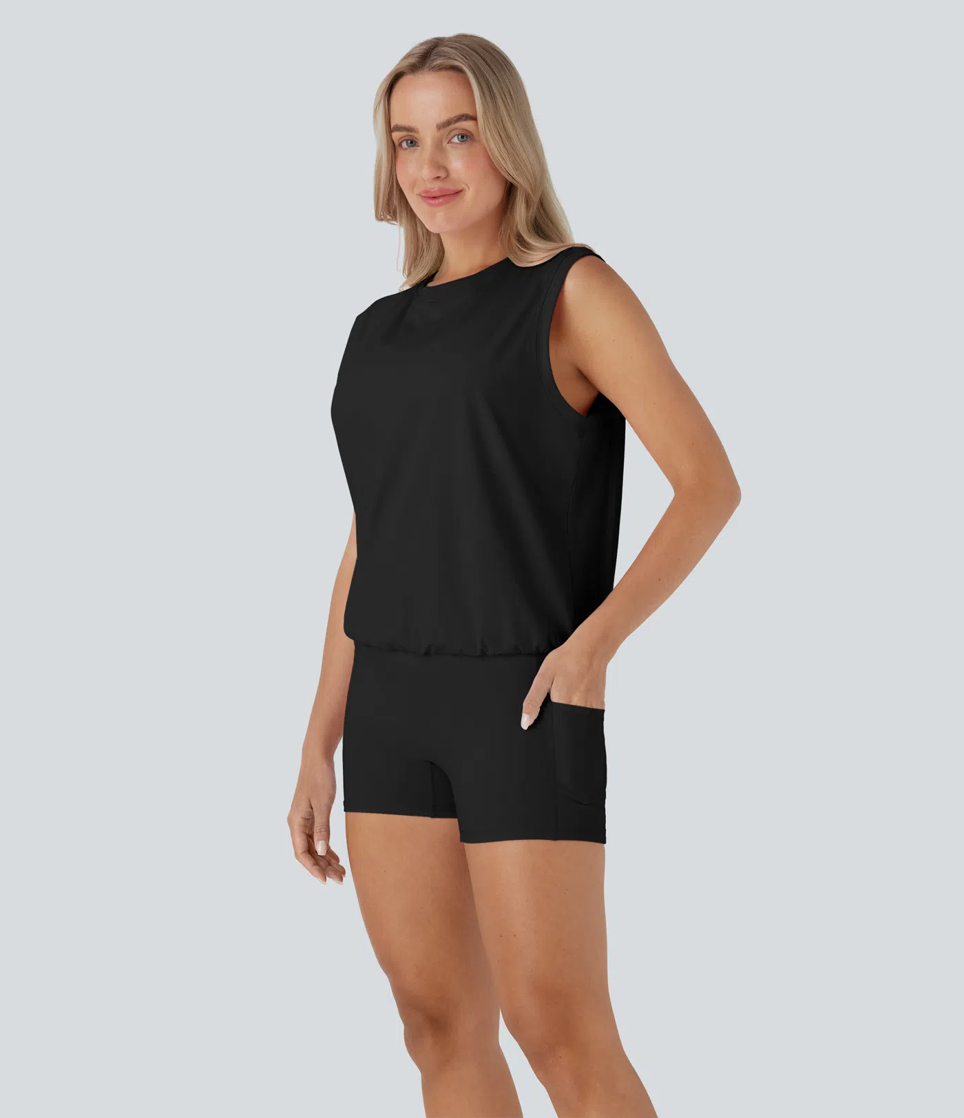 SoftlyZero™ Airy Round Neck Sleeveless Pocket Cool Touch Yoga Jumpsuit-UPF50+