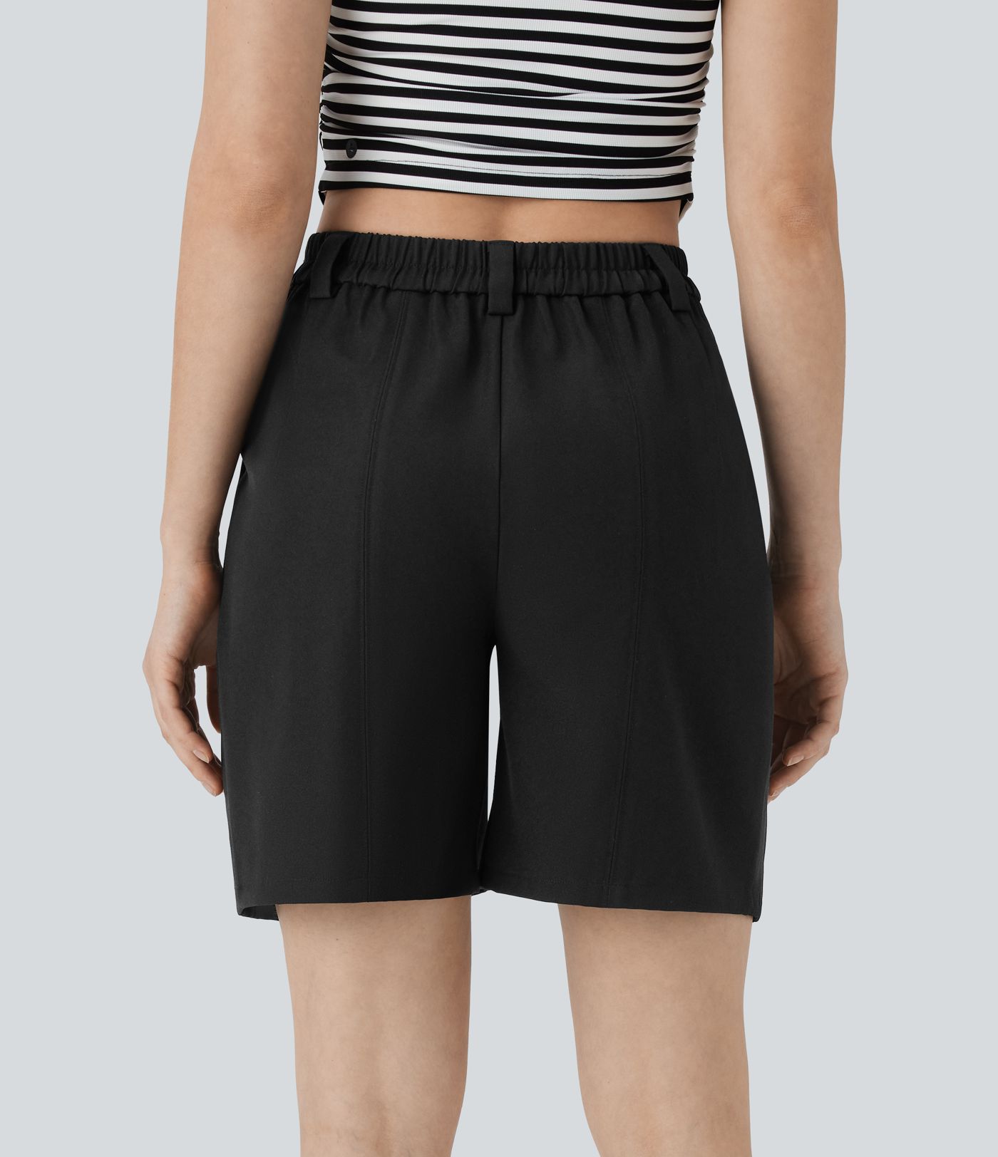 Mid Rise Zipper Pocket Barrel Leg Casual Bermuda Shorts