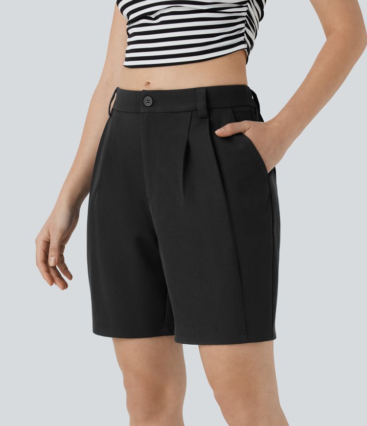 Mid Rise Zipper Pocket Barrel Leg Casual Bermuda Shorts