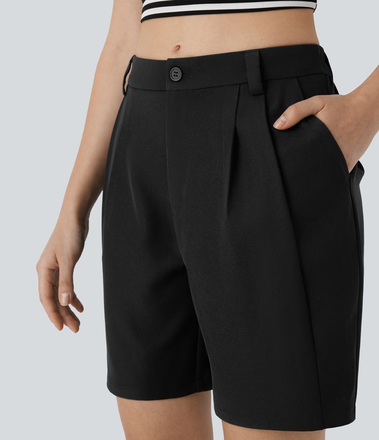 Mid Rise Zipper Pocket Barrel Leg Casual Bermuda Shorts