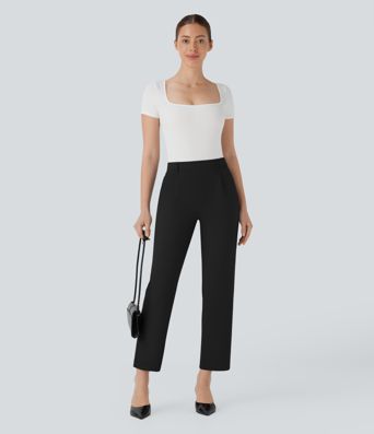 Pantalon de travail élégant à queue haute, coupe fuselée, effet rafraîchissant, avec poches