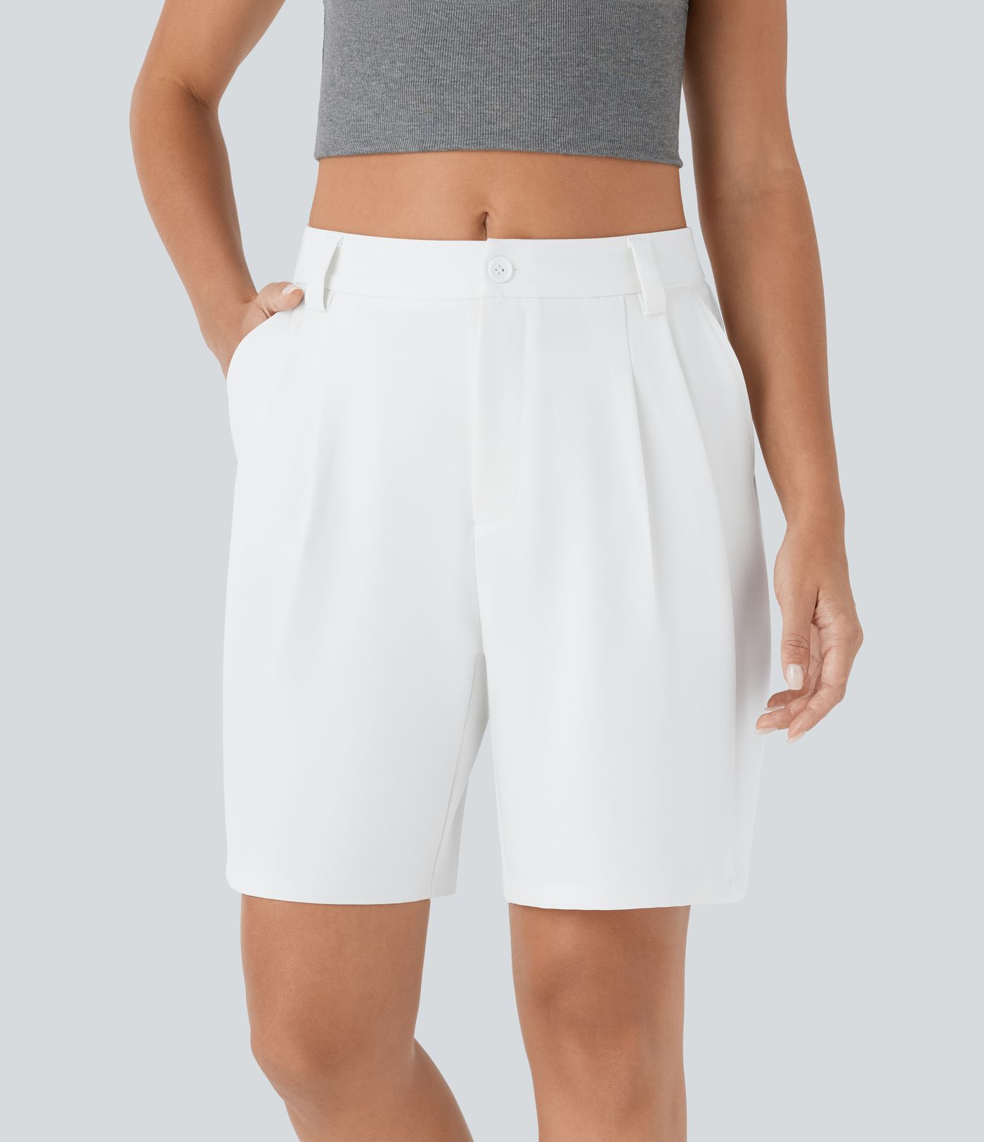 Mid Rise Zipper Pocket Barrel Leg Casual Bermuda Shorts